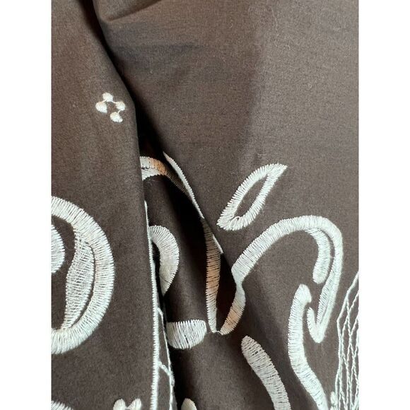 ANN TAYLOR LOFT brown embroidered cotton lined A-line skirt size 6 - Picture 3 of 5